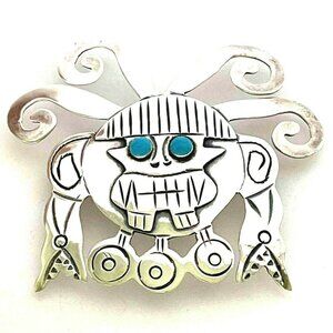 Vintage Mayan Warrior 925 Sterling and Turquoise Brooch/Pin or Pendant
